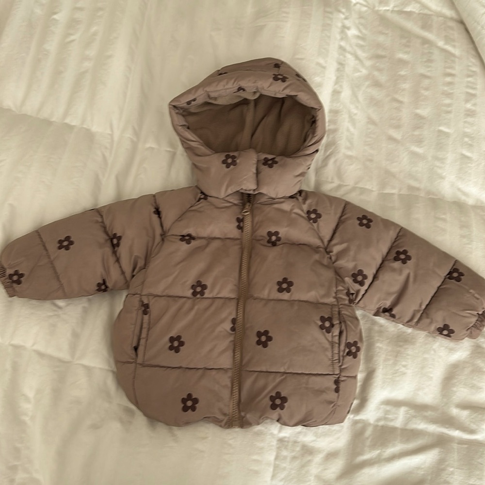 Zara Brown Floral Kids Puffer Jacket
